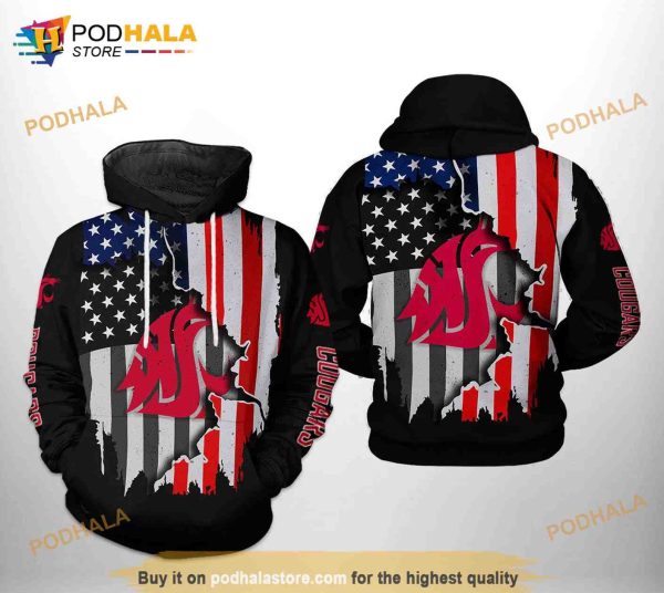 Washington State Cougars NCAA US Flag All Over Print 3D Hoodie