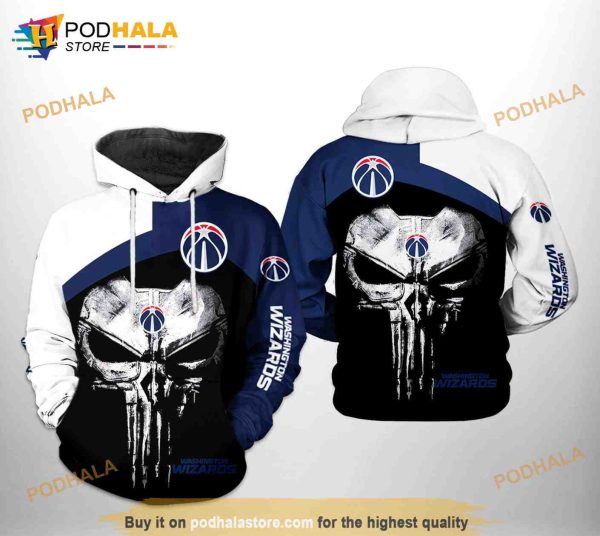 Washington Wizards NBA Skull Punisher Team All Over Print 3D Hoodie