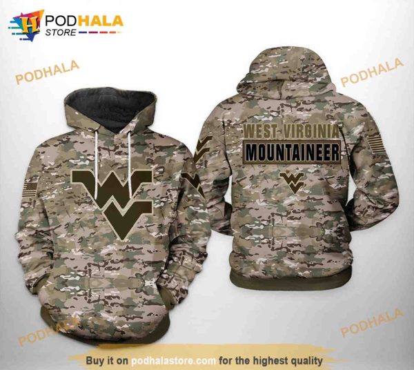 West Virginia Mountaineer NCAA Camo Veteran All Over Print 3D Hoodie