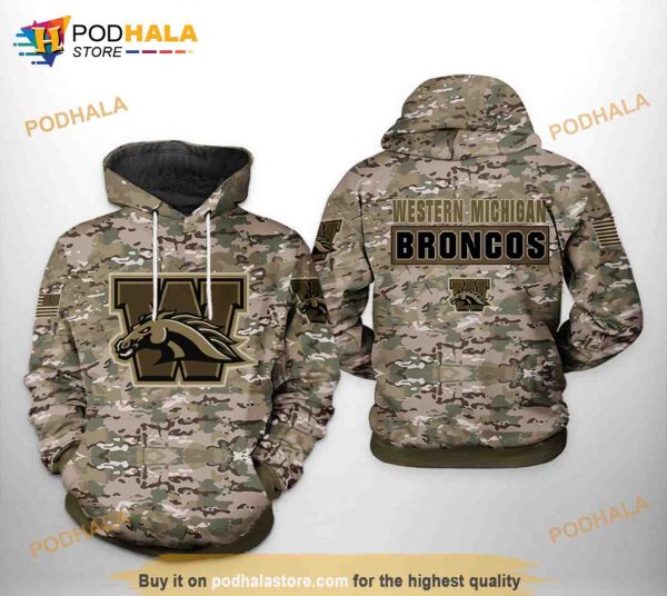 Western Michigan Broncos NCAA Camo Veteran All Over Print 3D Hoodie