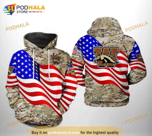 Western Michigan Broncos NCAA US Flag Camo Veteran All Over Print 3D Hoodie