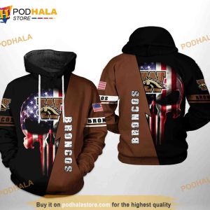 Western Michigan Broncos NCAA US Flag Skull All Over Print 3D Hoodie