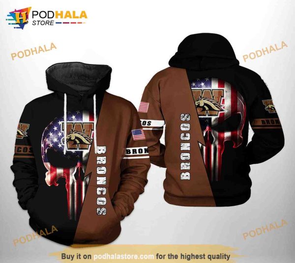 Western Michigan Broncos NCAA US Flag Skull All Over Print 3D Hoodie