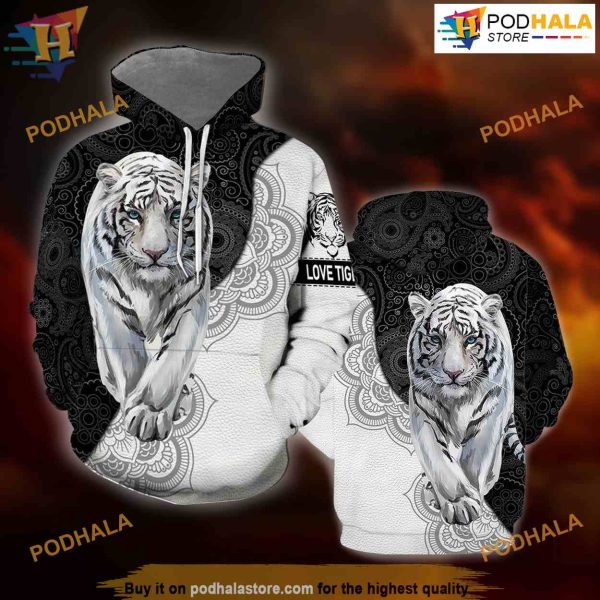 White Tiger Mandala All Over Printed 3D Hoodie Sweatshirt