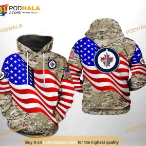 Winnipeg Jets NHL US FLag Camo Veteran All Over Print 3D Hoodie