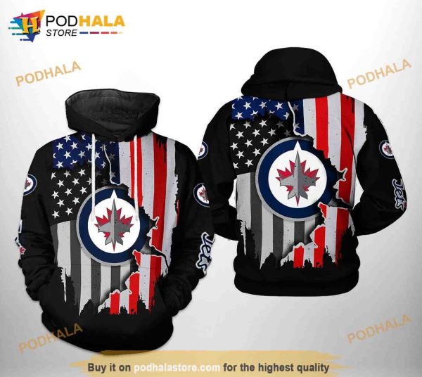 Winnipeg Jets NHL US FLag Team All Over Print 3D Hoodie