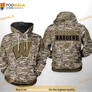 Wisconsin Badgers NCAA Camo Veteran All Over Print 3D Hoodie