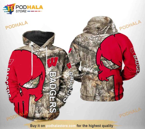 Wisconsin Badgers NCAA Camo Veteran Hunting All Over Print 3D Hoodie