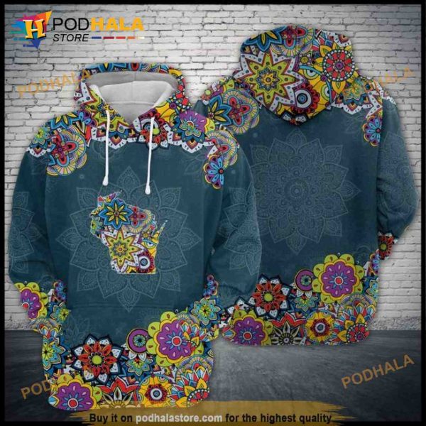 Wisconsin State Mandala 3D Hoodie Sweatshirt