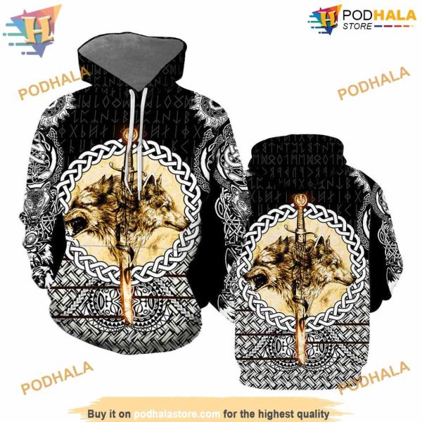 Wolf And Viking Tattoo All Over Printed 3D Hoodie Sweatshirt