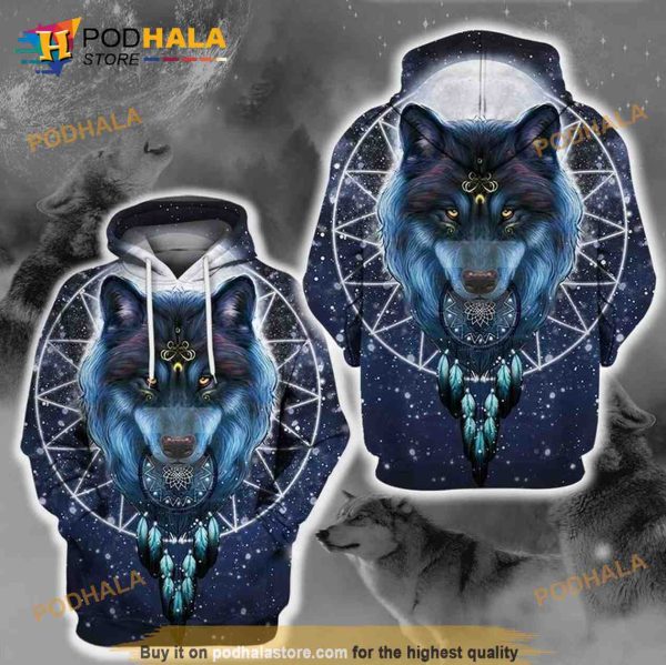 Wolf Native Blue 3D Hoodie