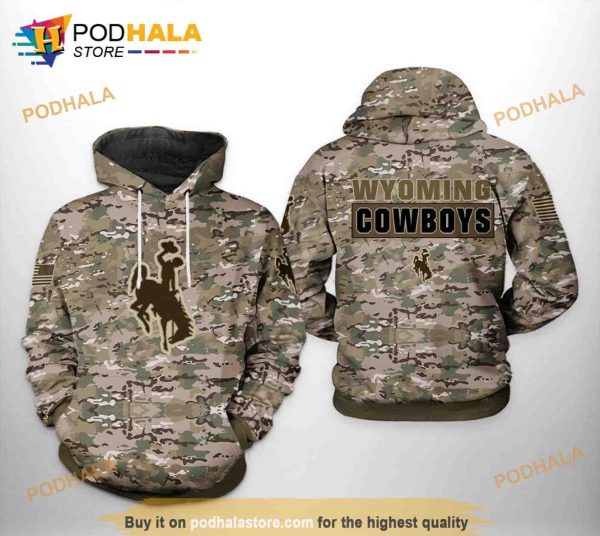 Wyoming Cowboys NCAA Camo Veteran 3D Printed Hoodie