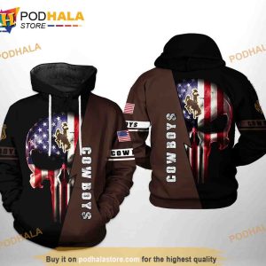 Wyoming Cowboys NCAA US Flag Skull 3D Hoodie Sweatshirt