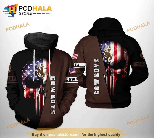 Wyoming Cowboys NCAA US Flag Skull 3D Hoodie Sweatshirt