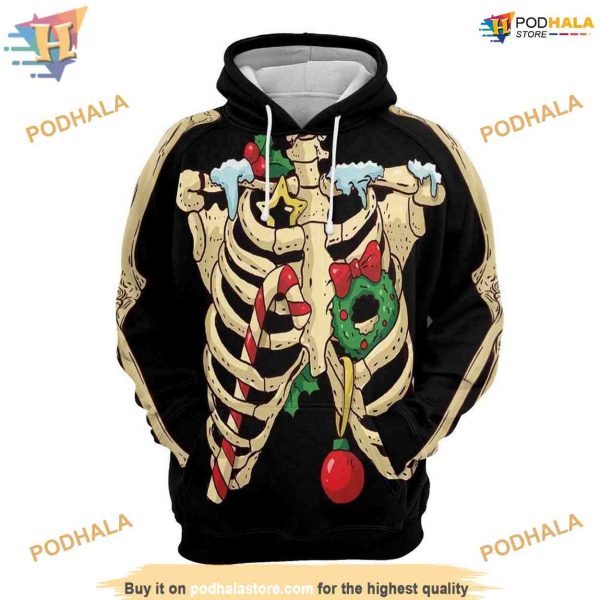 Xmas Awesome Skeleton Pattern Black 3D Funny Christmas Hoodie Sweatshirt