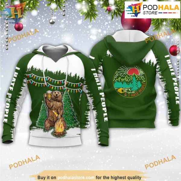 Xmas Bear Beer 3D Funny Christmas Hoodie Shirt Sweatshirt