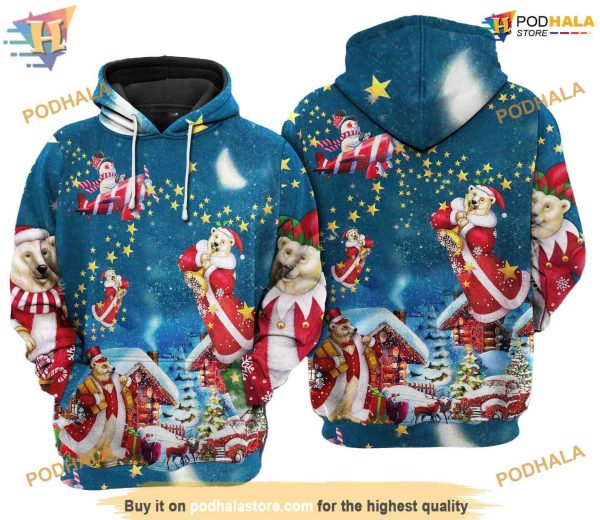 Xmas Bear Santa 3D Funny Christmas Hoodie Shirt Sweatshirt