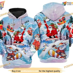 Xmas Close To Heaven Down To Earth Snow Boarding 3D Funny Christmas Hoodie