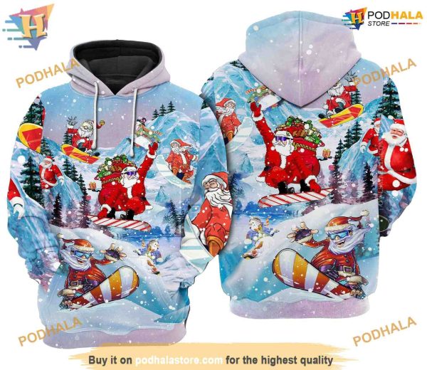 Xmas Close To Heaven Down To Earth Snow Boarding 3D Funny Christmas Hoodie