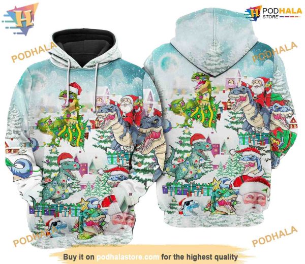 Xmas Have A Roar Some 3D Funny Christmas Hoodie Shirt Sweatshirt