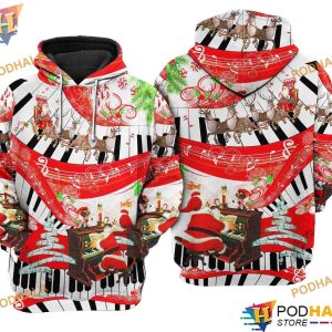 Xmas Love Music Pattern Red Funny Christmas Hoodie Shirt Sweatshirt