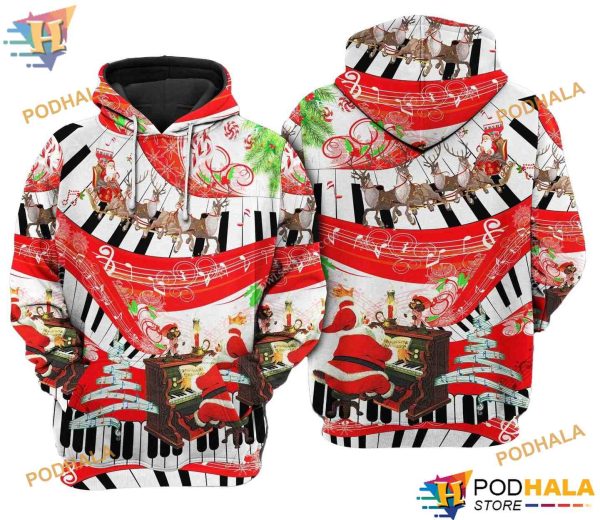 Xmas Love Music Pattern Red Funny Christmas Hoodie Shirt Sweatshirt