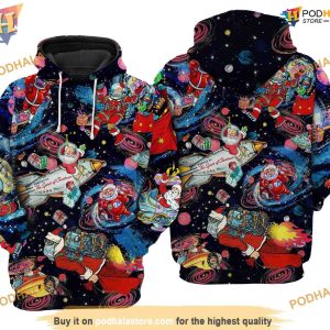 Xmas Santa In The Space 3D Funny Christmas Hoodie Shirt Sweatshirt