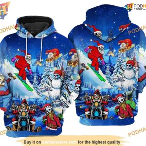 Xmas With Skull Pattern On Blue 3D Funny Christmas Hoodie Shirt Sweatshirt