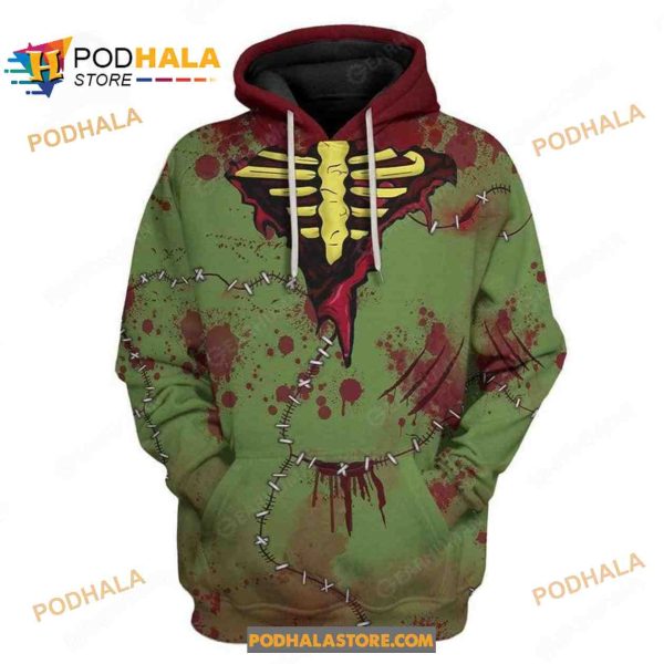 Zombie Stitches Costume Green Hoodie Halloween 3D Hoodie