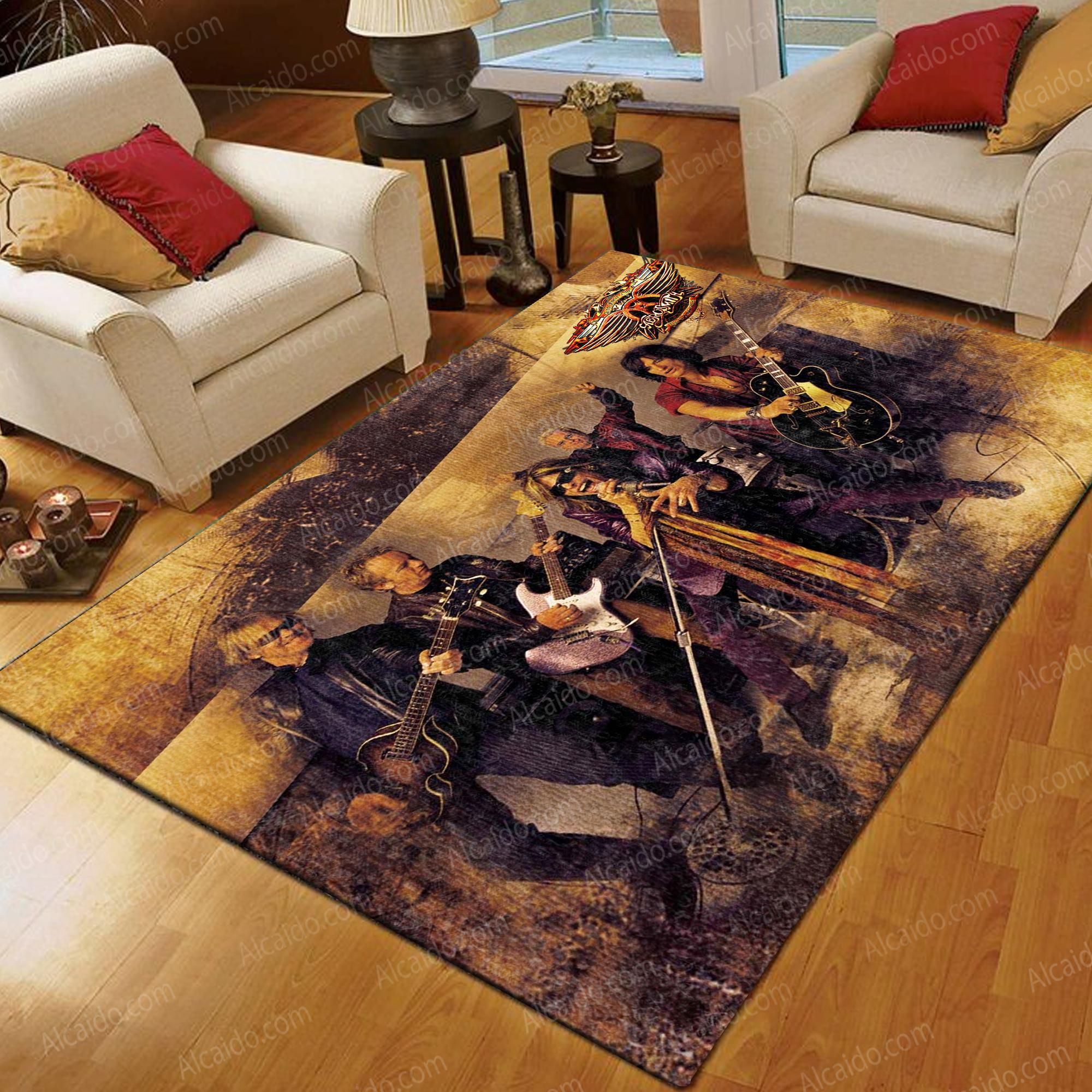 Aerosmith Performing American Rock Band Steven Singing Vintage Living Room Music Band Area Rugs Kitchen Rug Us Gift Decor