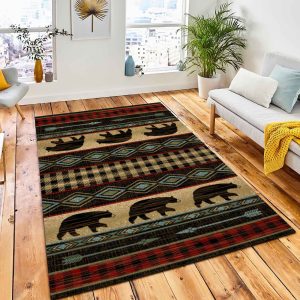 Ambling Bears Red Area Rug Rustic Cabin & Lodge Area Rug Living Room Rug