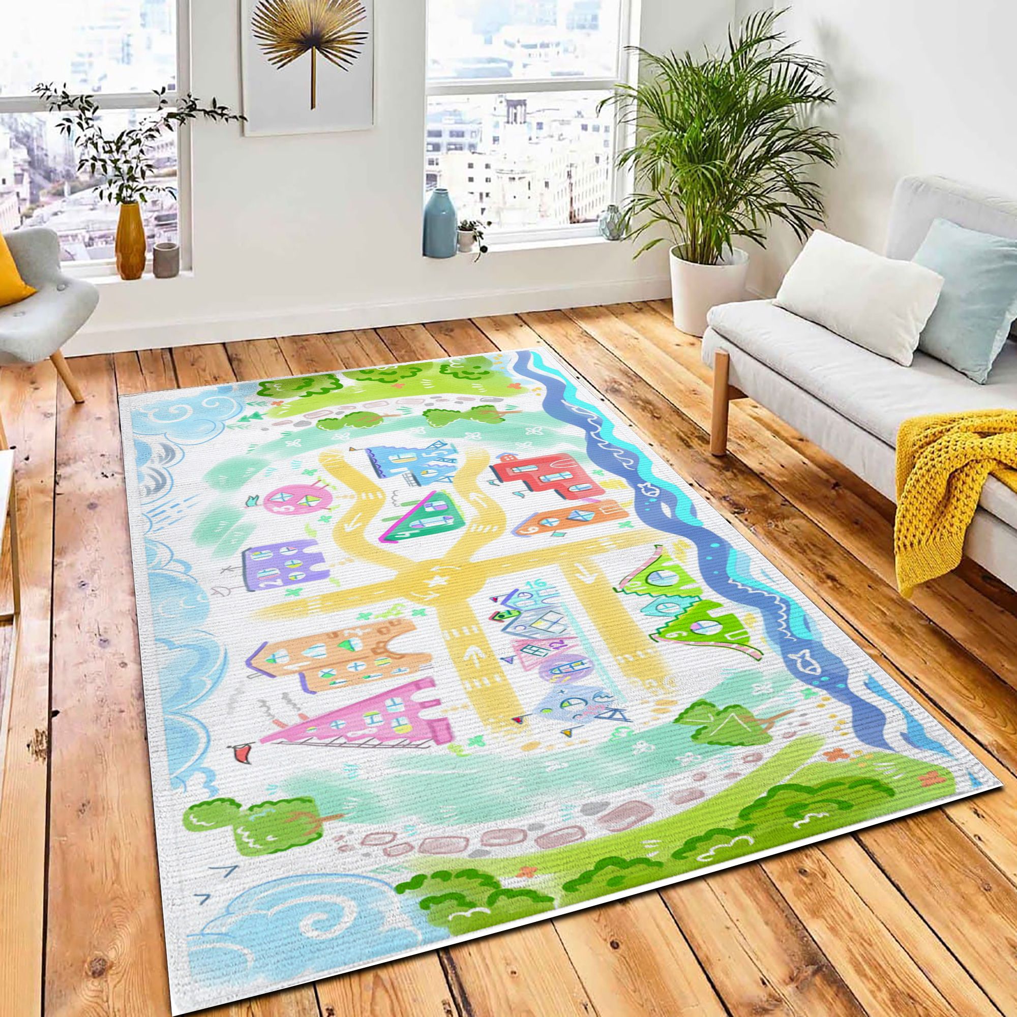 Artistic Drawing Fairy Tale Town Rug Carpet Nursery Rug Room Decor Artistic Drawing Fairy Tale Town Rug Carpet Nursery Rug Room Decor