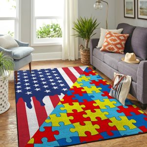 Autism And American Flag Rug Floor Decor Area Rug – Home Decor – Bedroom Living Room Decor