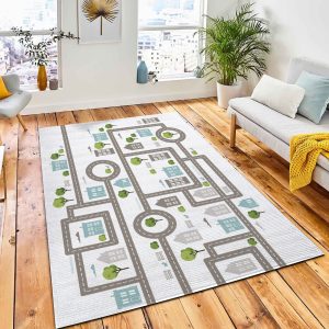Baby City Map Roads Trees Rug Carpet Kid Play Rug Room Decor