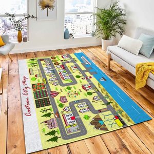 Background Lively City Houses Streets Area Rug Kid Play Rug Home Decor