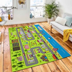 Background Lively City Houses Streets Rug Carpet Kid Play Rug Home Decor