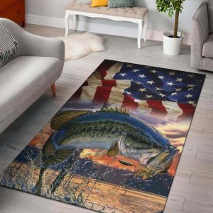 Bass Fish American Flag Area Rug Carpet Carpets Area Rug For Living Room Bedroom Rug Home Decor