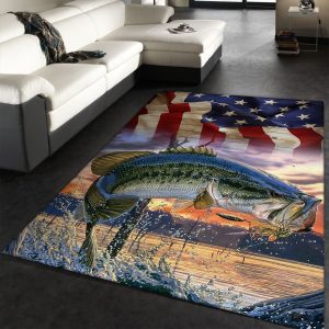 Bass Fish American Flag Area Rug Carpets Living Room Rugs Floor Decor