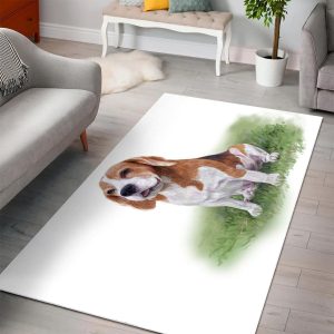 Beagle Dog Sitting On Gree  Area Rug   Room Rugs Floor Decor Home Decor