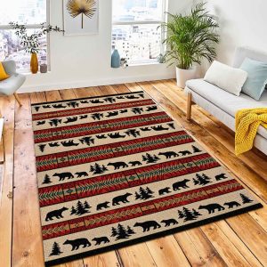 Bear Escapade Lodge Rug Rustic Cabin & Lodge Area Rug Bedroom Rug