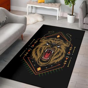 Bear Head Illustration  Living Room Area Rug Room Decor Floor Decor Home Decor