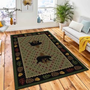 Bear Ridge Green Area Rug Rustic Cabin & Lodge Area Rug Home Decor Rug