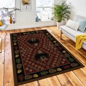 Bear Ridge Red Area Rug Rustic Cabin & Lodge Area Rug Home Decor Rug