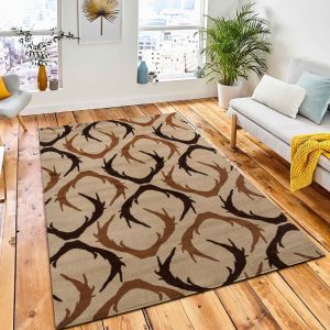 Beige Antlers Area Rug Rustic Cabin & Lodge Area Rug Home Decor Rug