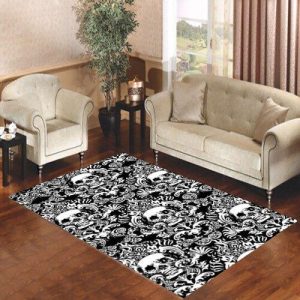 Black Damask Skull Pattern Living Room Carpet Rugs Area Rug For Living Room Bedroom Rug Home Decor