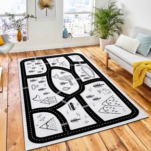 Black White Kids Road Play Carpet Rug City Rug Room Decor