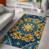 Blue And Gold Bohemian Mandala Area Rug Bohemian Rug Gift Home Decor