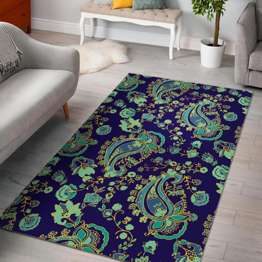 Blue Bohemian Paisley Pattern Area Rug Bohemian Rug Christmas Decor Blue Bohemian Paisley Pattern Area Rug Bohemian Rug Christmas Decor