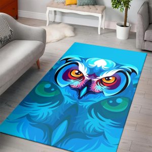 Blue Owl Head  Living Room Area Rug  Christmas Gift Floor Decor Home Decor