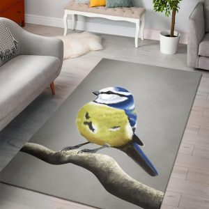 Blue Tit Bird On A Branch  Area Rug   Room Rugs Floor Decor Home Decor